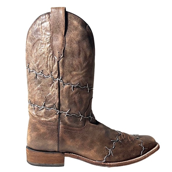 Corral Leather Barbed Wire Square Toe Brown Cowboy Boots A3532 Mens Size 15 D - Picture 3 of 16